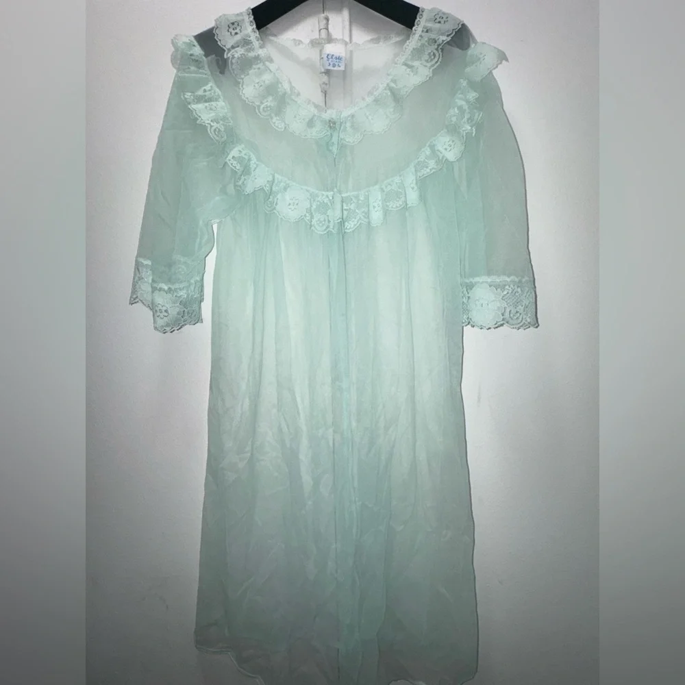 Elsie of Miami Vintage sheer nightgown 1950s or 1960s mint green nylon lace